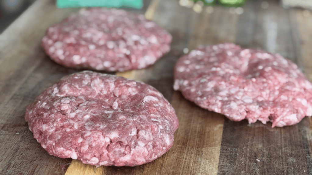 Rafter 39 Cattle Co. Wagyu beef burger patties on a cutting board in South Dakota
